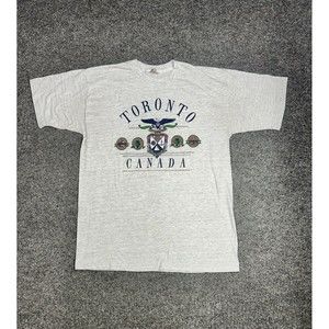 Vintage Toronto Canada Gray Striped Single Stitch Graphic T-Shirt Size XL